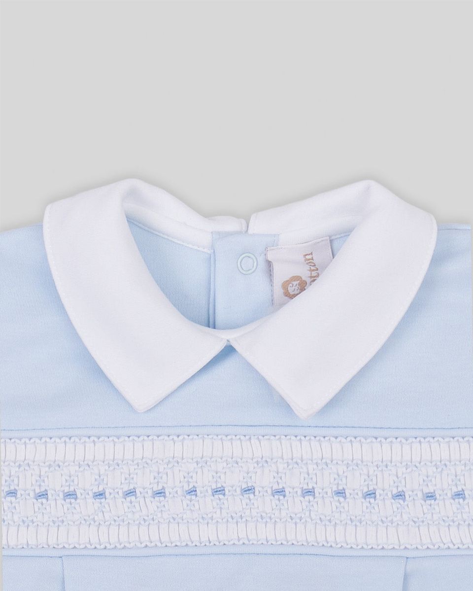 Blue Renzi HandSmocked Footie Romper