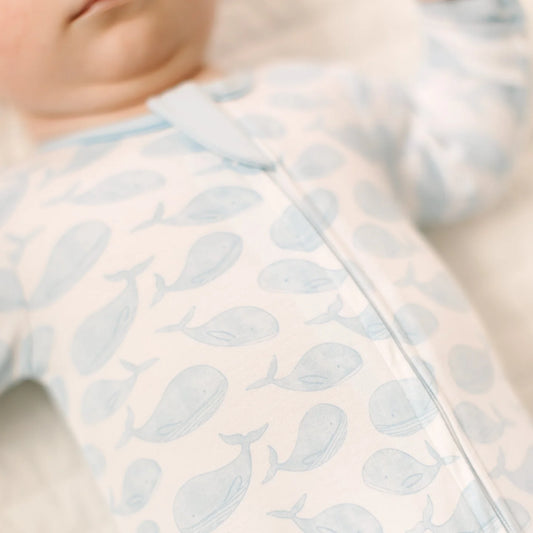 Azure Whales Print Blue Zip Footie