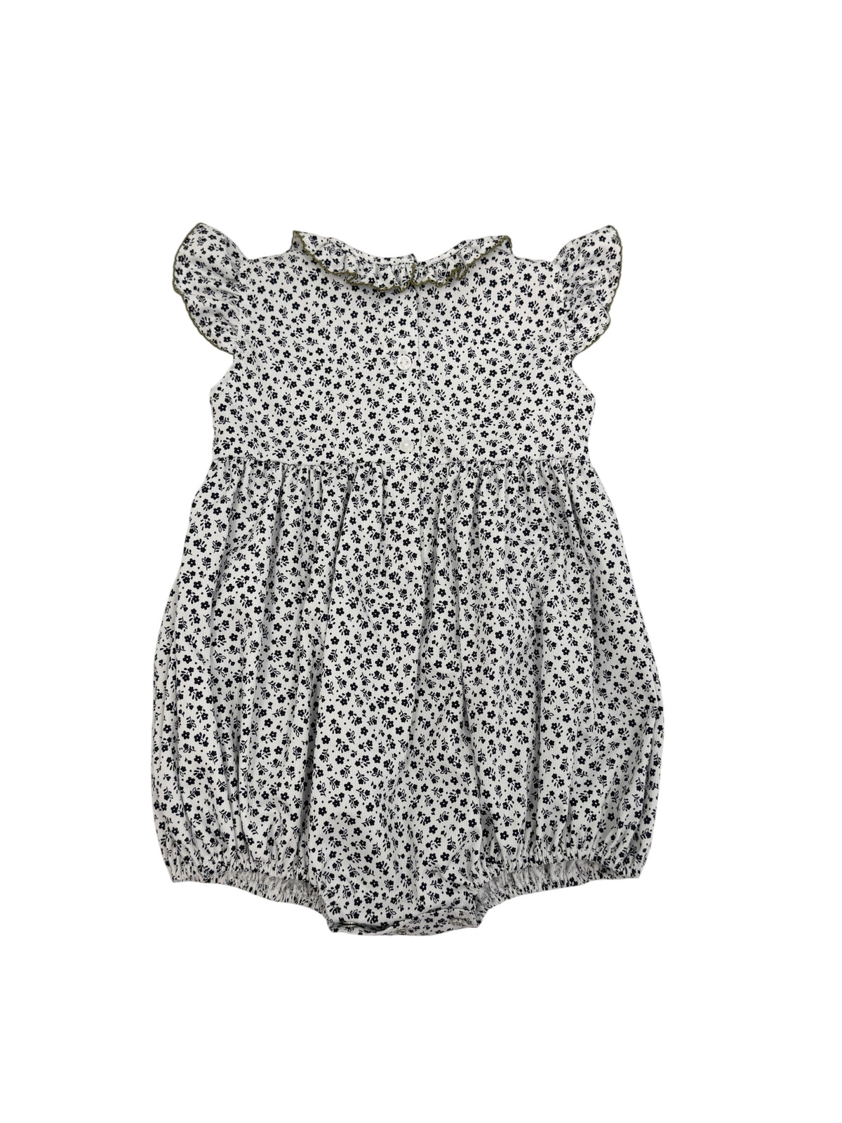 Navy Posies Smocked Romper