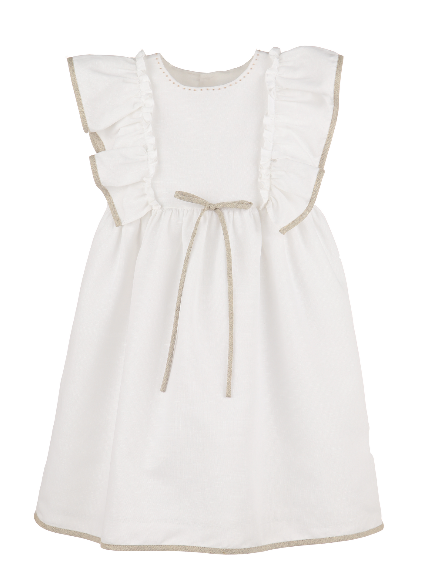 Ivory Linen Ruffle Dress
