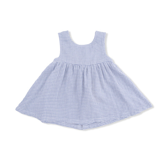 Micro Gingham Blue Blizzard - Dress with Bow and Bloomer