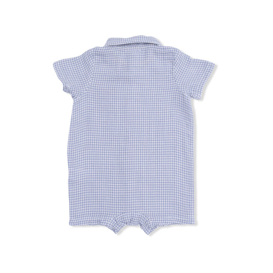 Micro Gingham Blue Blizzard Polo Shortie
