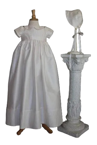 Bone Silk Pintuck Christening Gown & Bonnet 1496S