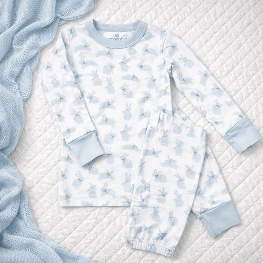 Light Blue Leaping Bunnies Long Pajamas