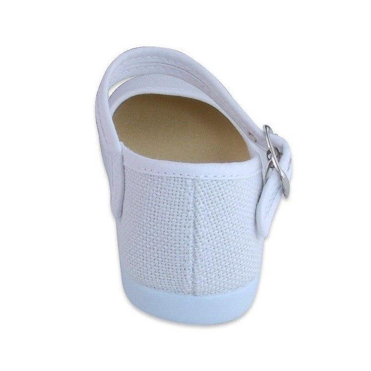 White Linen Buckle Mary Jane 1189-09
