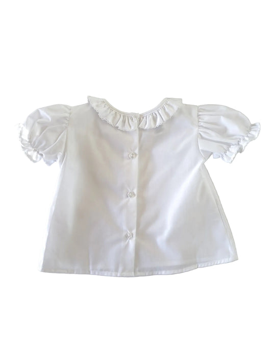 White Ruffle Button Blouse
