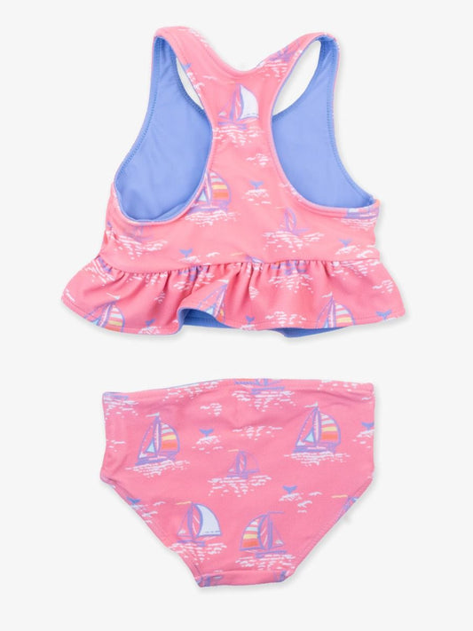 Pink Seas the Day Reversible Peplum Tankini