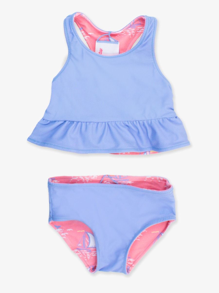 Pink Seas the Day Reversible Peplum Tankini