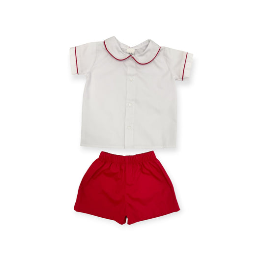 Red Pique Little Boy Short Set