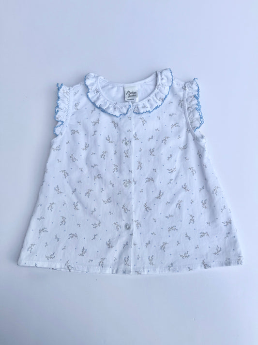 F16-25-3 White Pique Blue Flowers Blouse