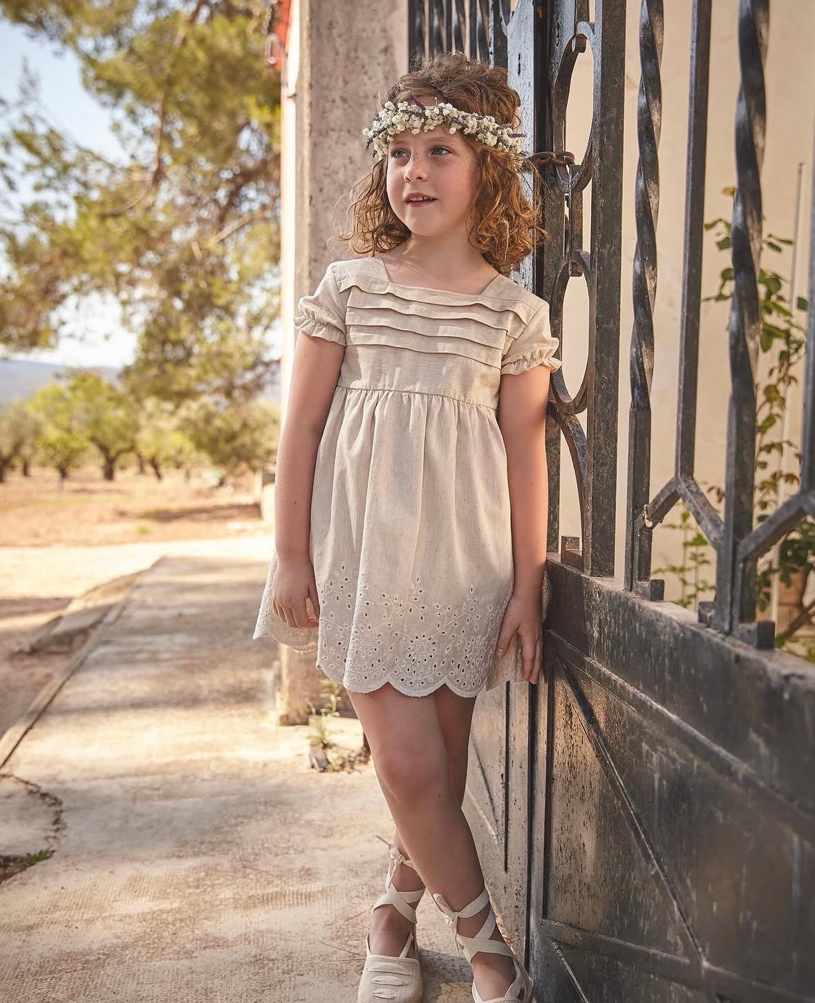 92407 Beige Linen Dress Size 2T