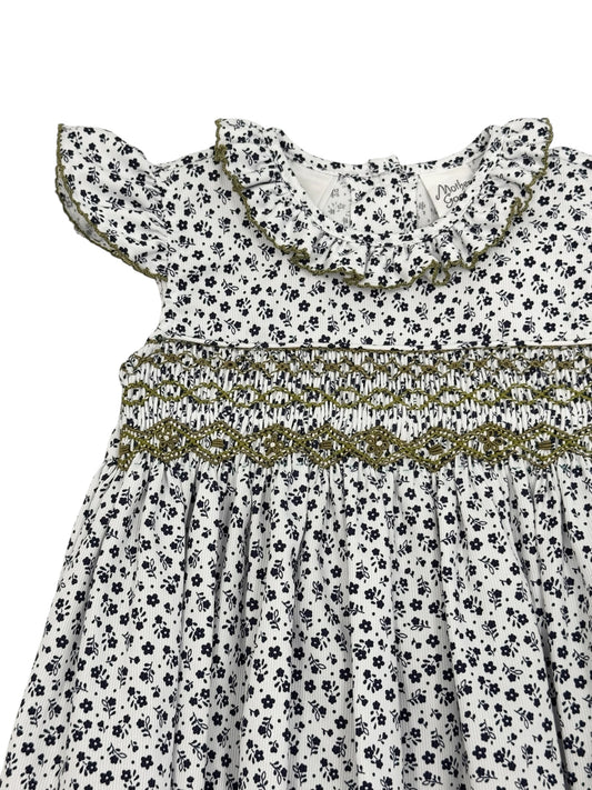 Navy Posies Smocked Romper