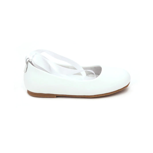 White Laced Leather Ballerina Flat