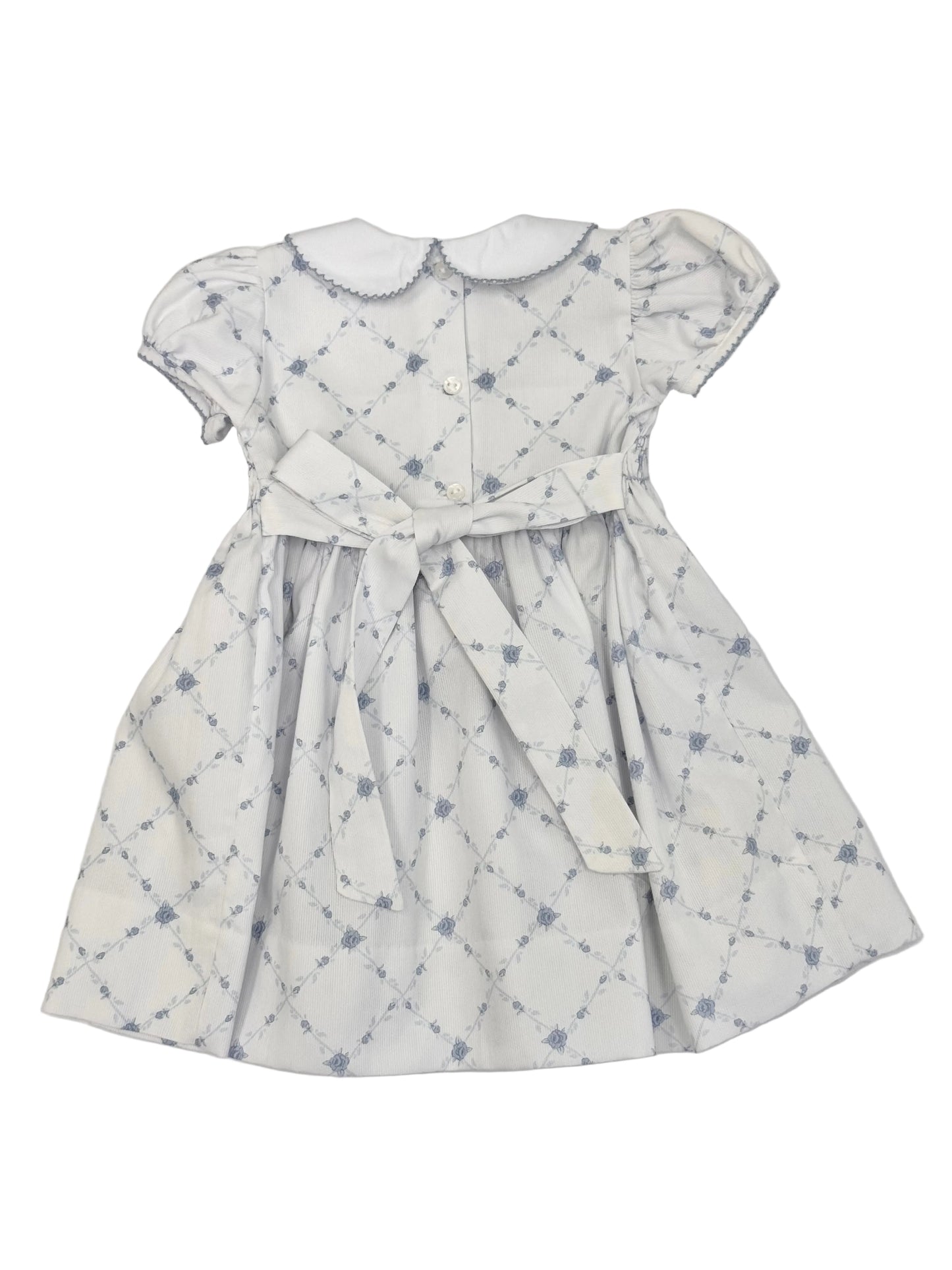 French Blue Lattice Smocked Dress