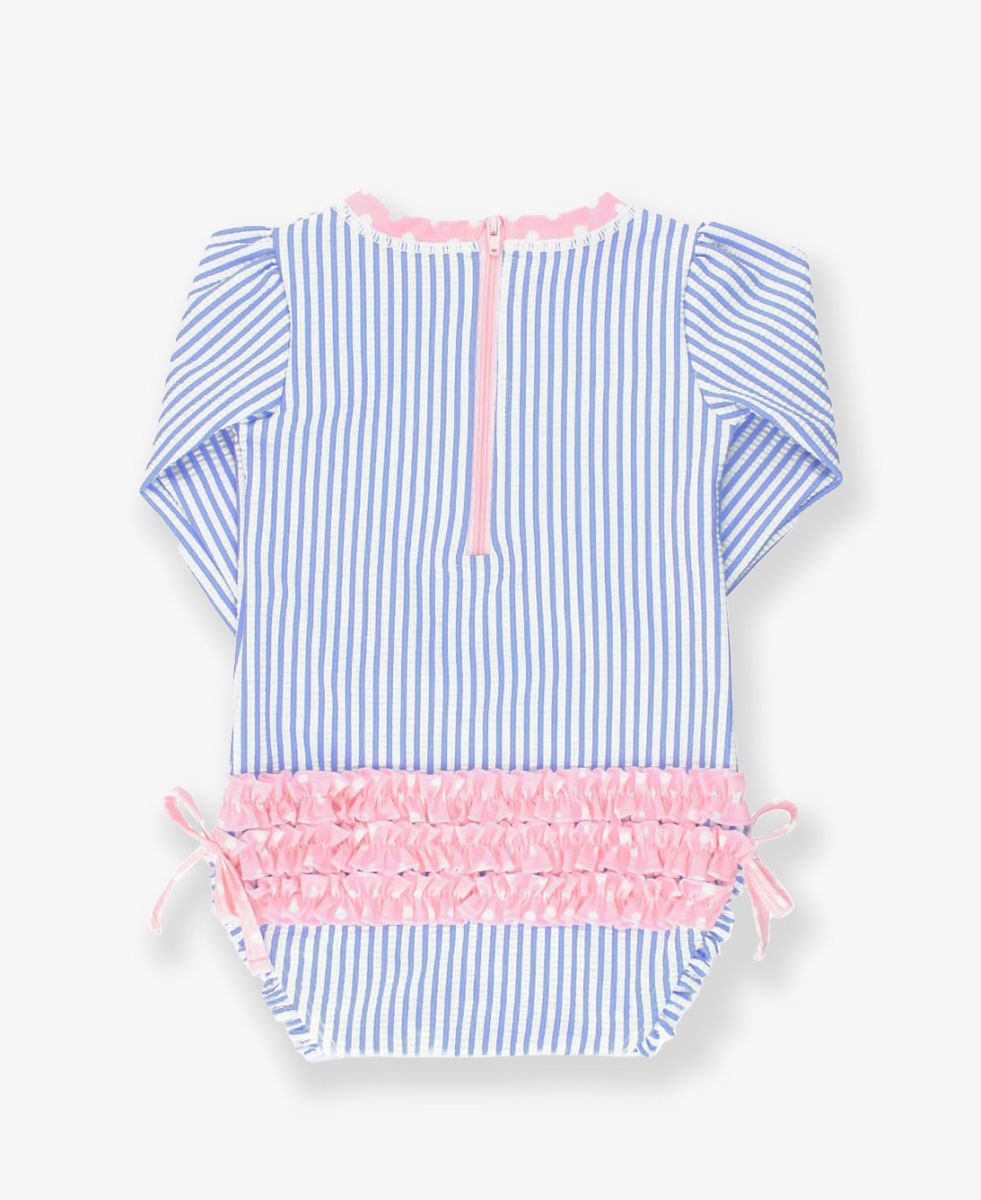 Periwinkle Blue Seersucker Long Sleeve Rashgard One Piece