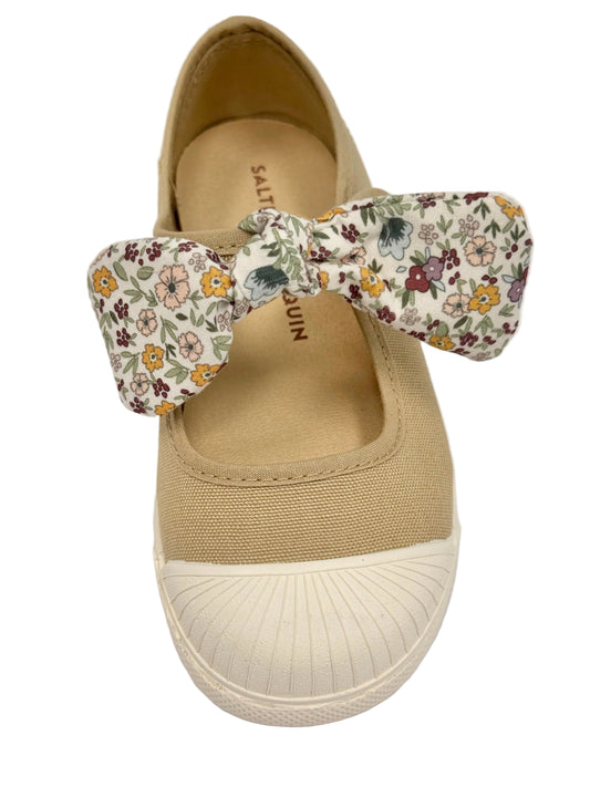 Tan Flower Bow Canvas Sneakers 4016-01