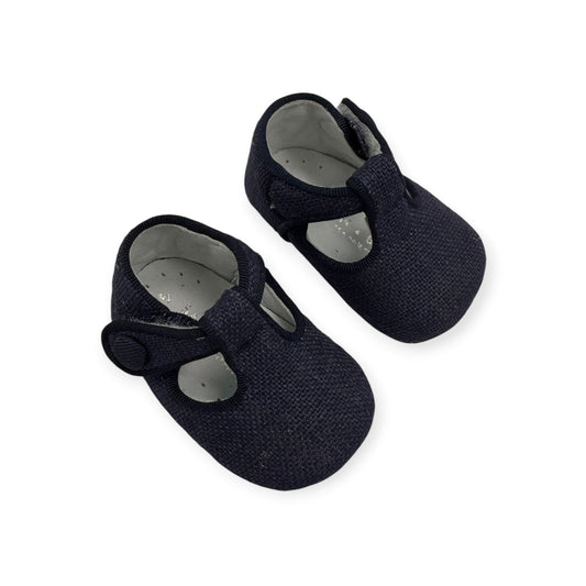 Navy Linen T-Strap SB520