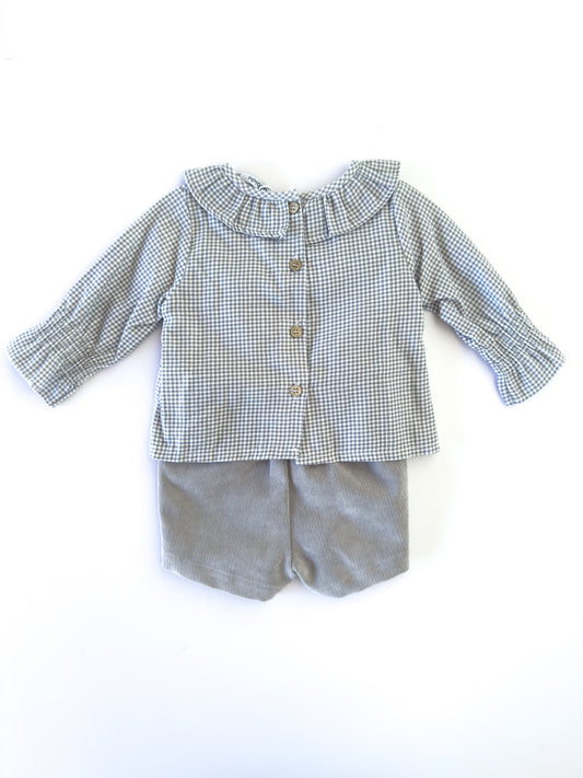 43301 Grey Gingham Shorts Set