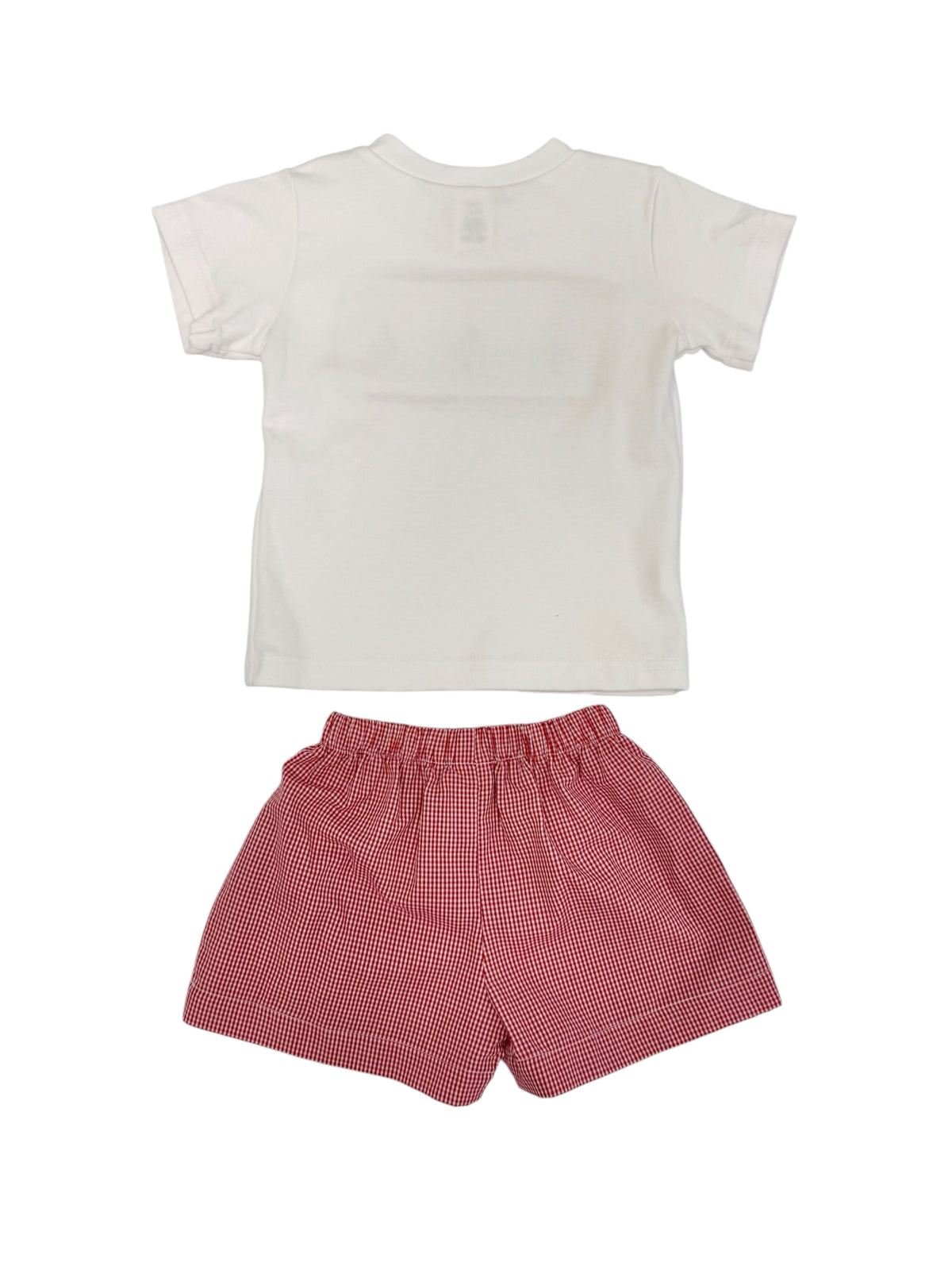 Red Gingham Smocked Christmas Tree Shorts Set