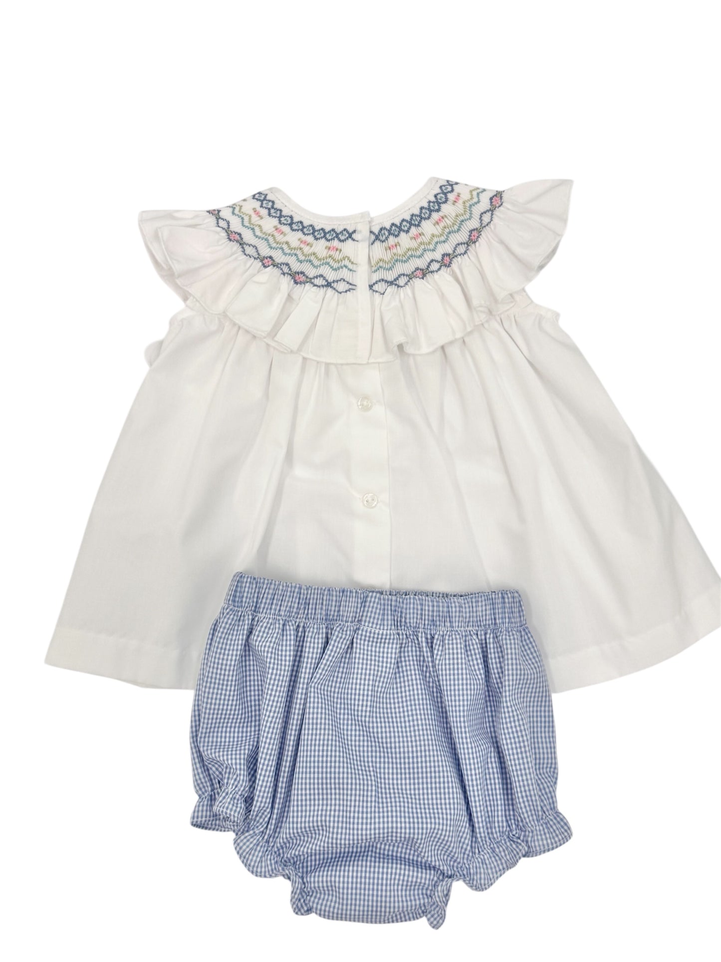 White & Blue Smocked Bishop Bloomer Set