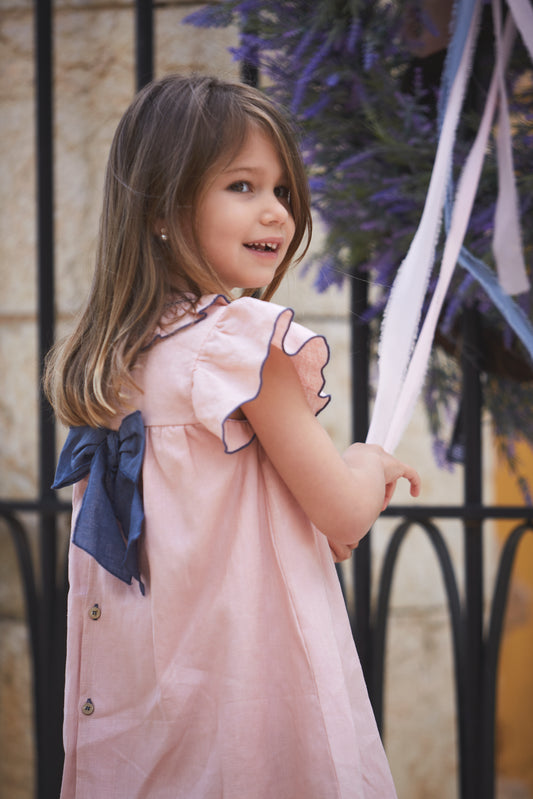 Claror Pink Linen Smocked Dress 90427