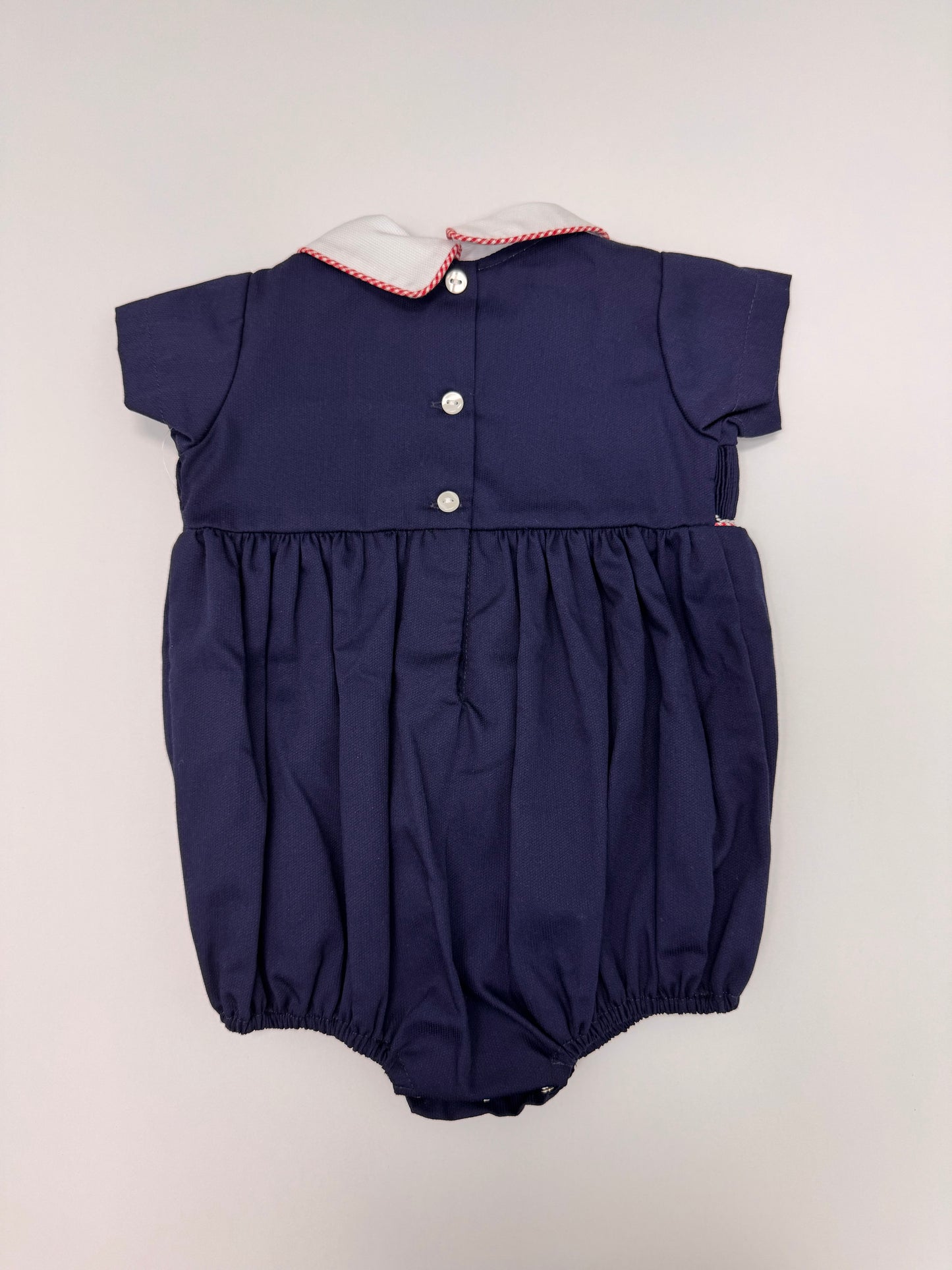 H0822-3 Navy Snowman Romper 6M