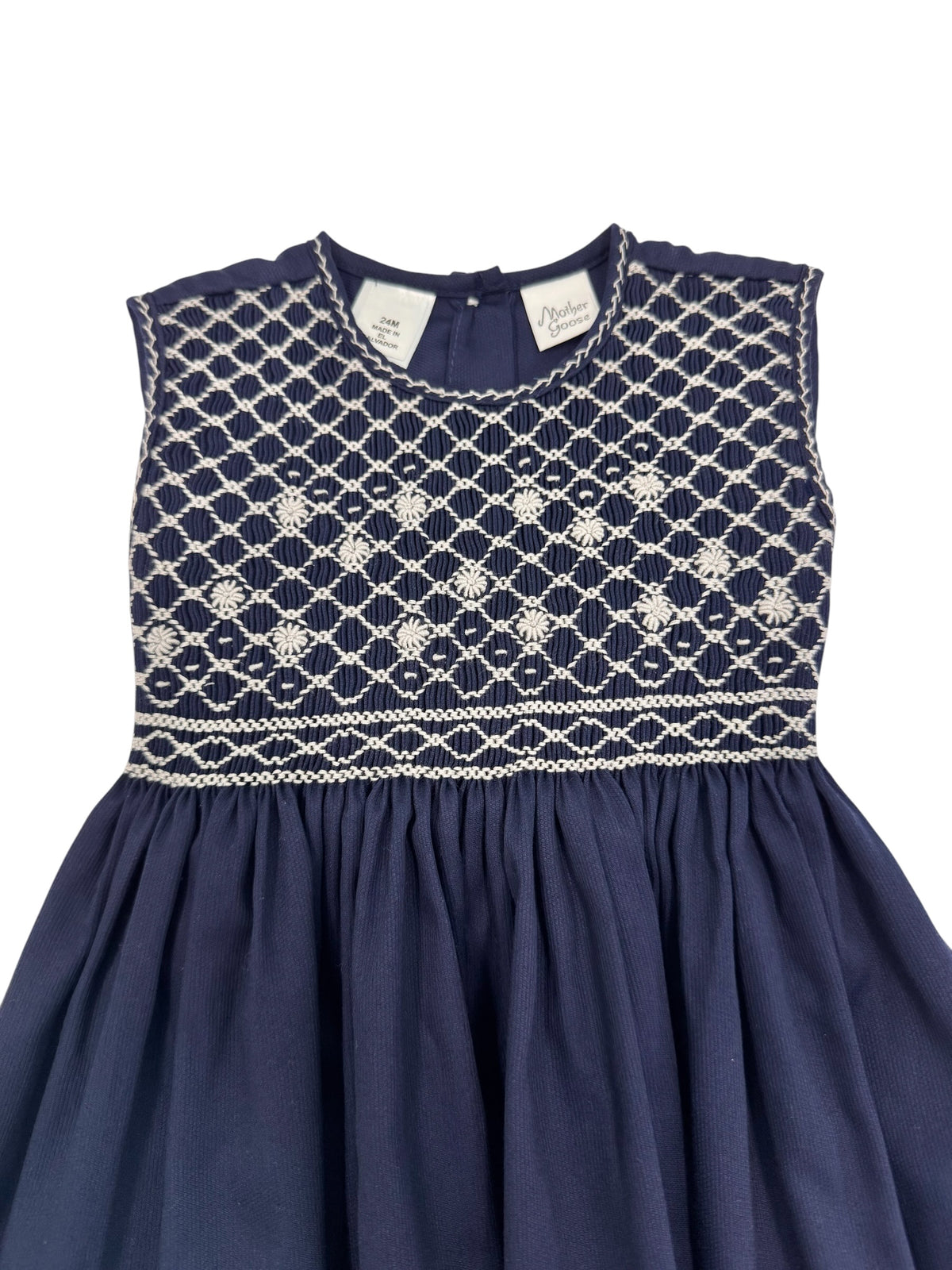Navy Pique Grey Smocked Dress