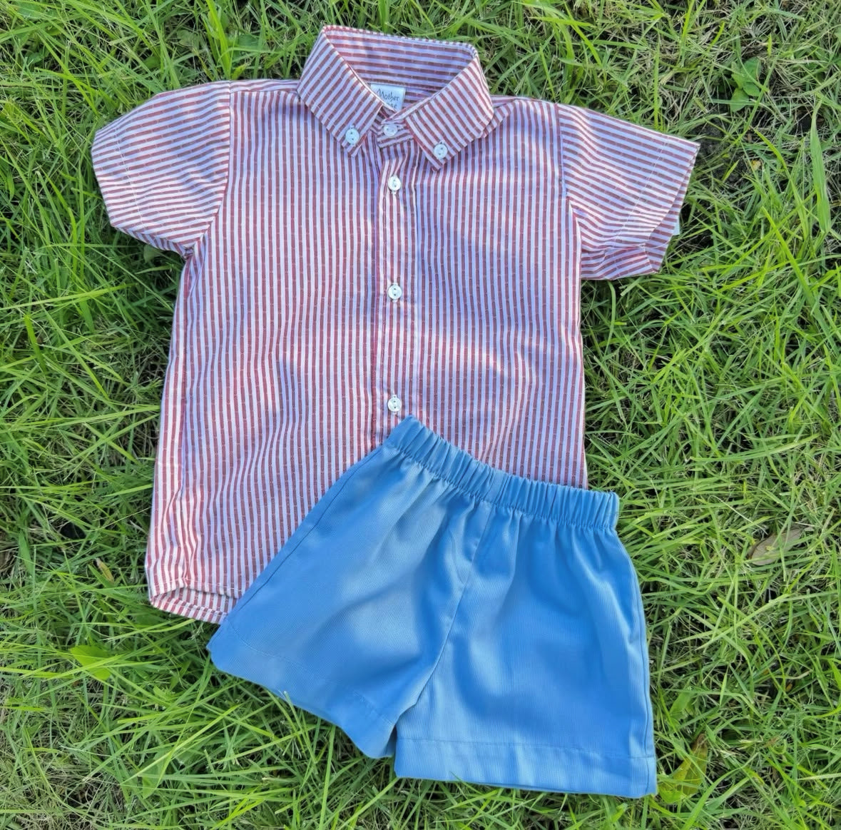 F00524-2 Red Stripe Shorts Set 18M
