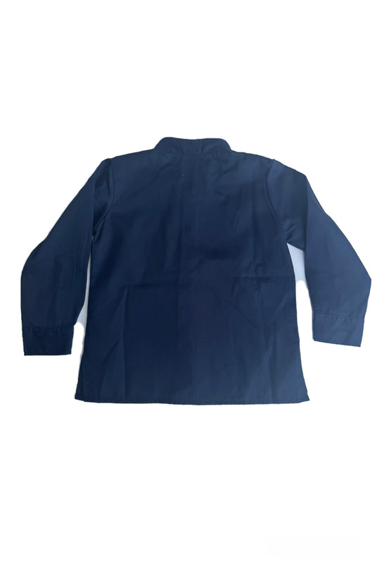 Navy Pique Mandarin Collar Button Down