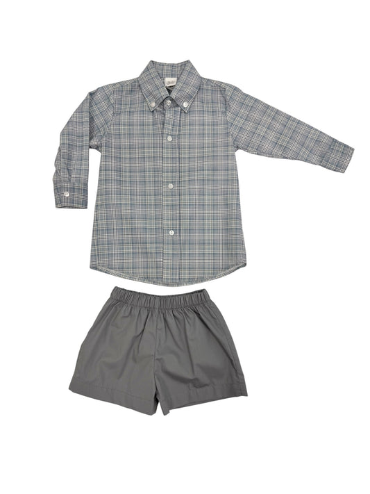 Dusty Blue Plaid Shorts Set