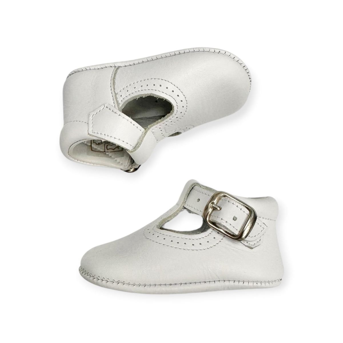 White Leather T-Strap Buckle Strap