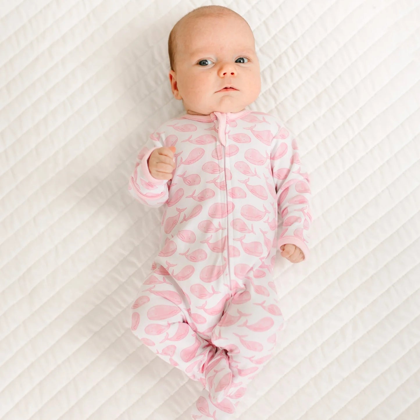 Azure Whales Print Pink Zip Footie