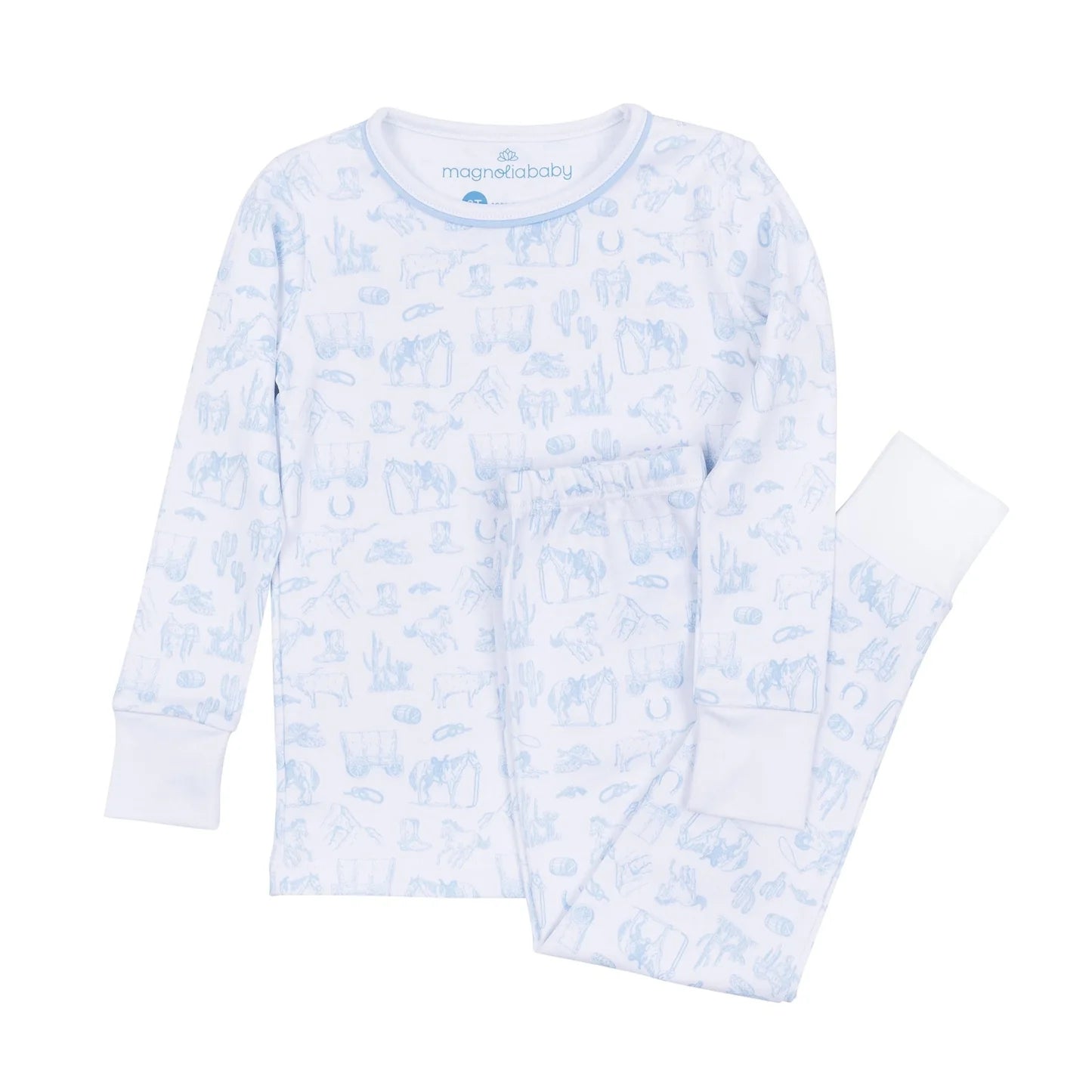 Light Blue Wild West Toile Long Pajamas
