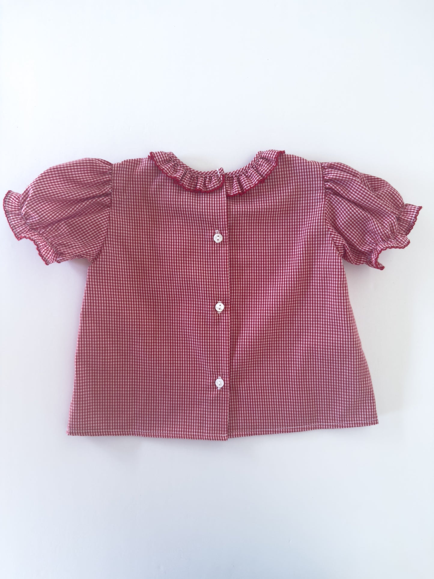 Red Gingham Ruffle Button Blouse
