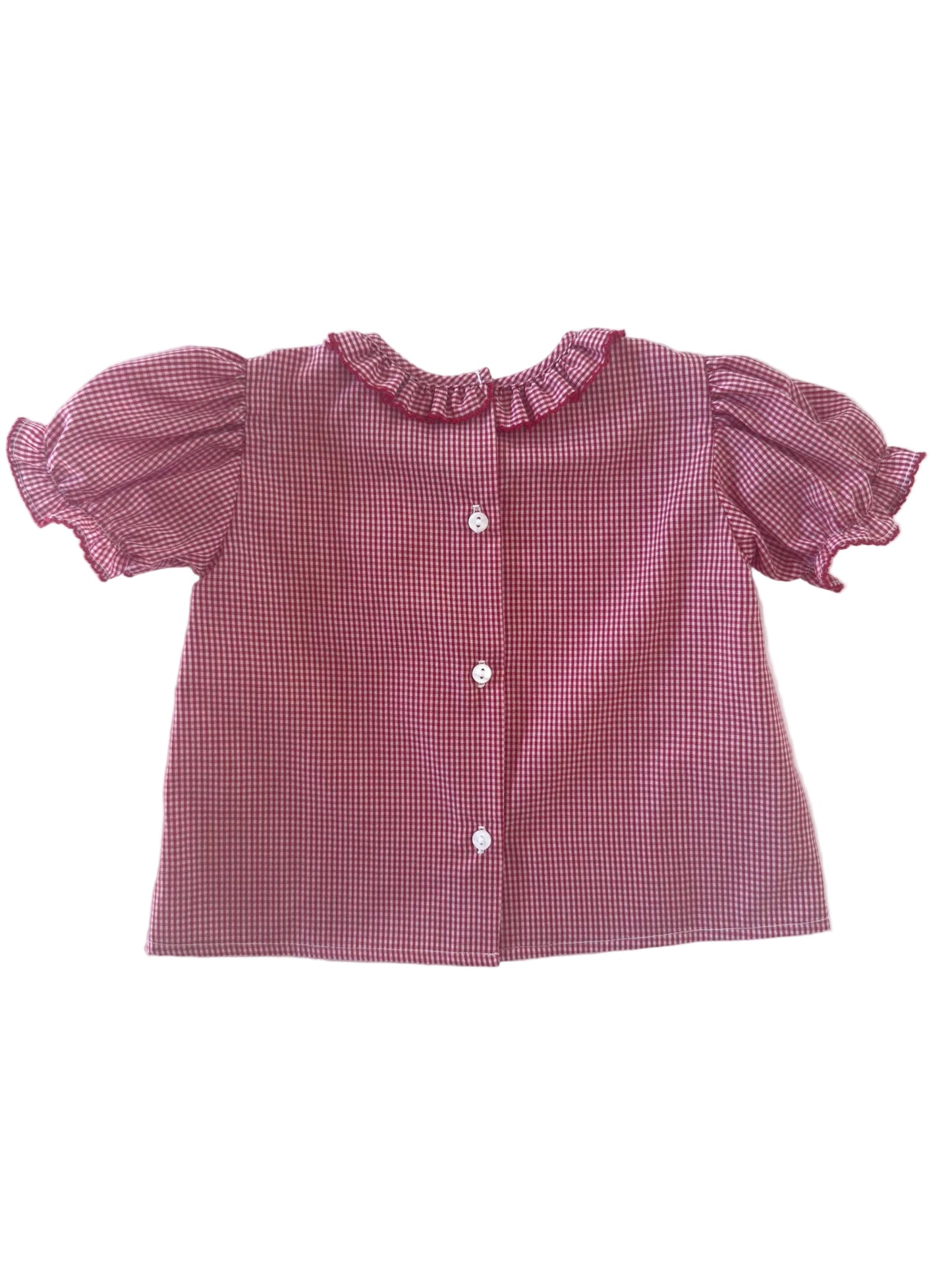 Red Gingham Ruffle Button Blouse