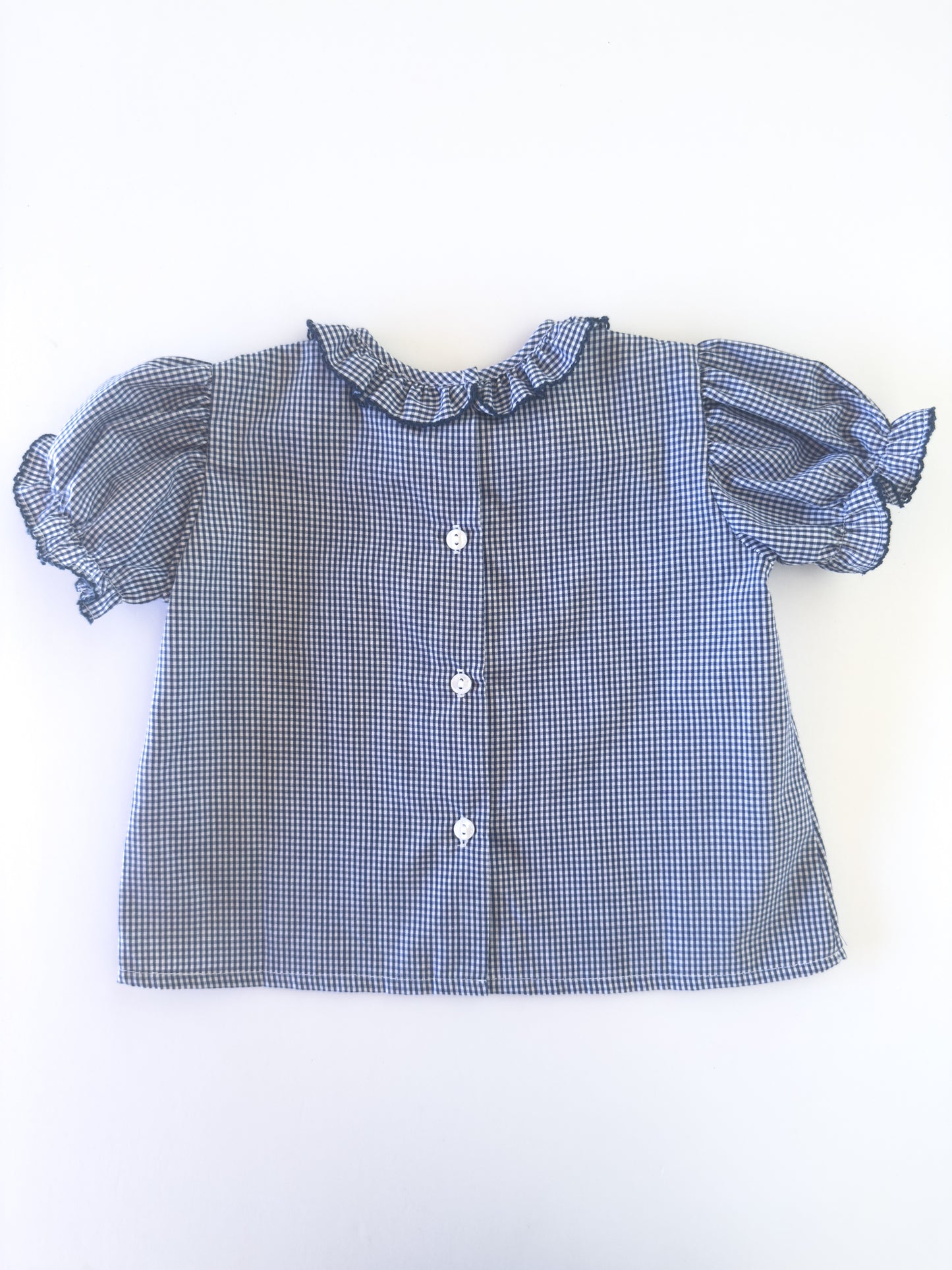 Blue Gingham Ruffle Button Blouse
