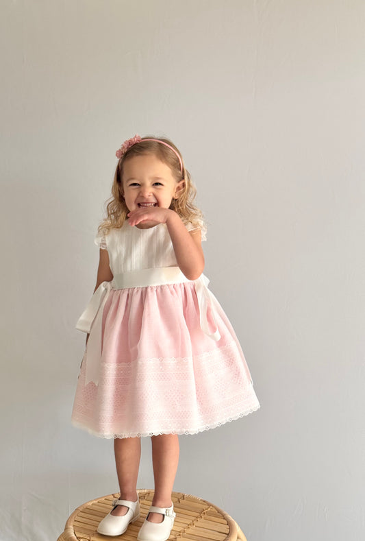 Batista Inglesa Dress White Pink 450