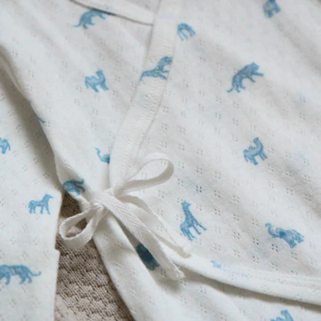 Blue Safari Print Organic Cotton Pointelle Layette 2 Pc Set