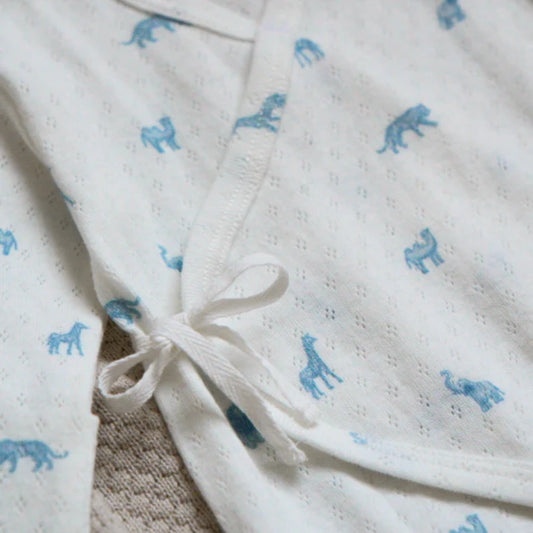 Blue Safari Print Organic Cotton Pointelle Layette 2 Pc Set