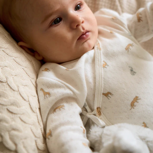 Neutral Safari Print Organic Cotton Pointelle Layette 2 Pc Set