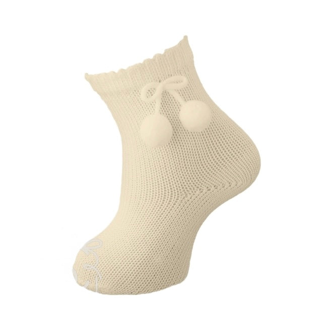Scottish Yarn Short Pompom Socks Natural