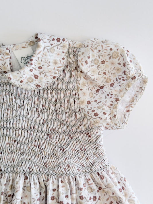 FH02-25-1 Taupe Flowers Smocked Dress