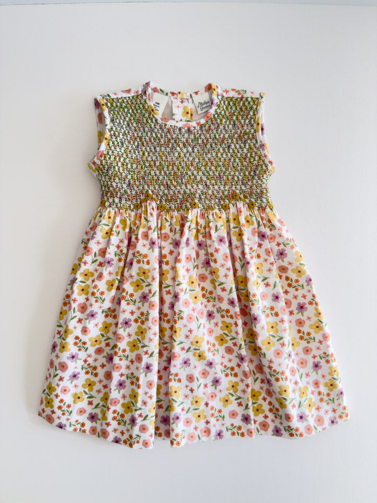 FH024-25-1 Moss Green Smocked Flower Dress