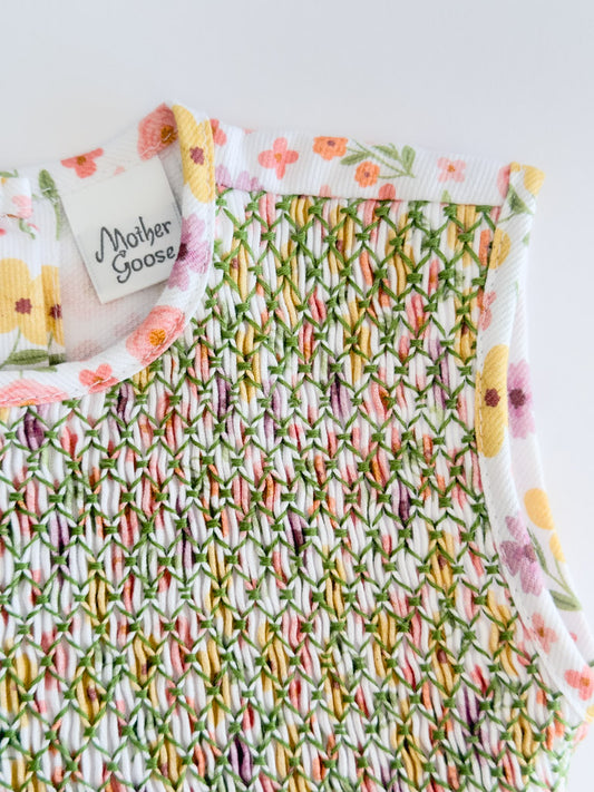 FH024-25-1 Moss Green Smocked Flower Dress