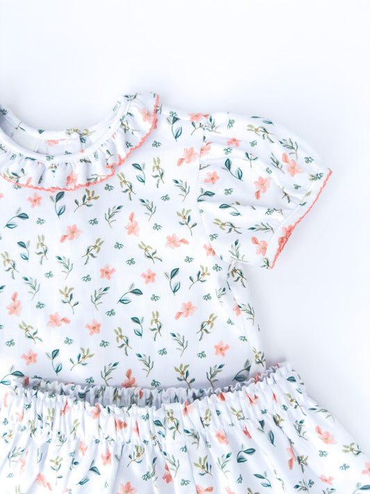 Coral Flowers Skirt Set