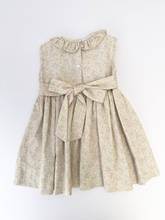 FH05-25-1 Beige Flowers Smocked Dress