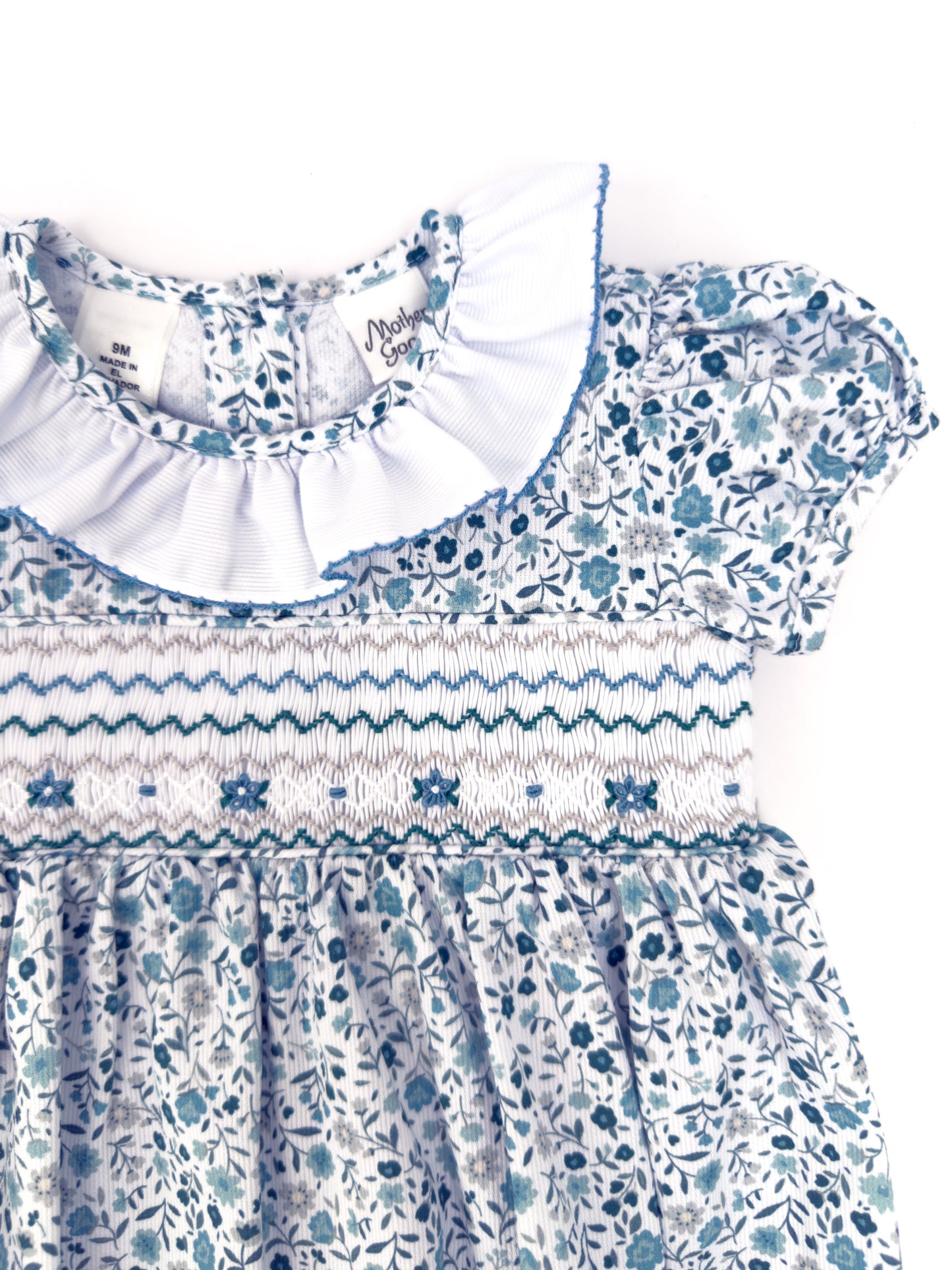 FH08-25-1 Teal Flowers Smocked Romper