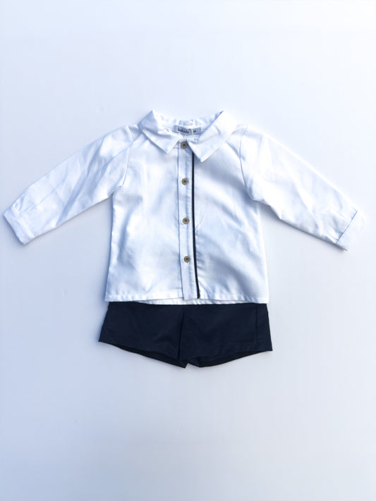 40661 Navy Velvet Shorts Set