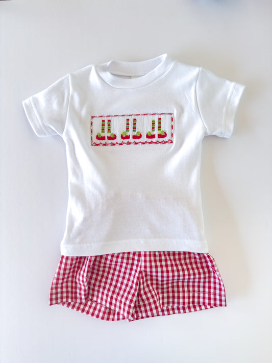 F06-25-3 Red Check Elf Shorts Set