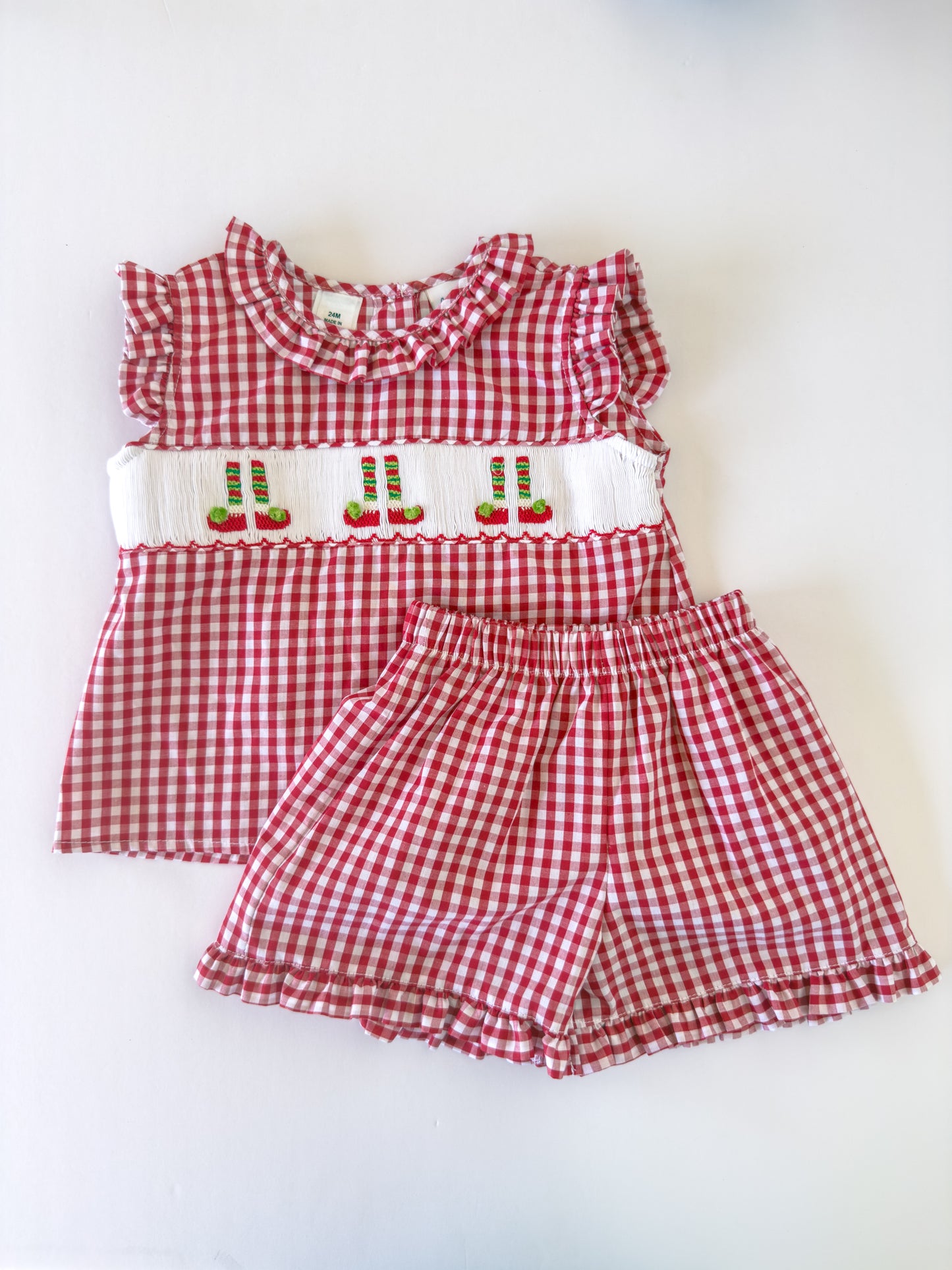 F06-25-1 Red Check Elf Shorts Set